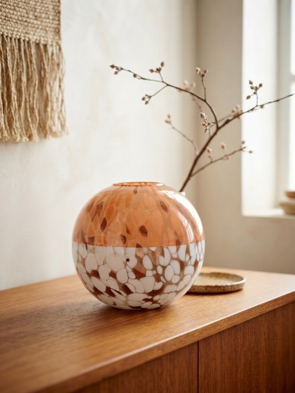 Anthropologie Gilded Pebble Vase | White & Copper Speckled Glass Vase | Boho Mo